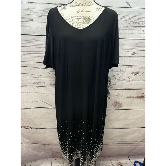 MSK women NWT  1X‎ black dress with silver and white beads - 3113 - Picture 1 of 5